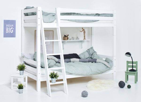 Hoppekids ECO Luxury hoog stapelbed 90x200 cm met rugleuning op het onderste bed en schuine ladder, Wit - Afbeelding 6