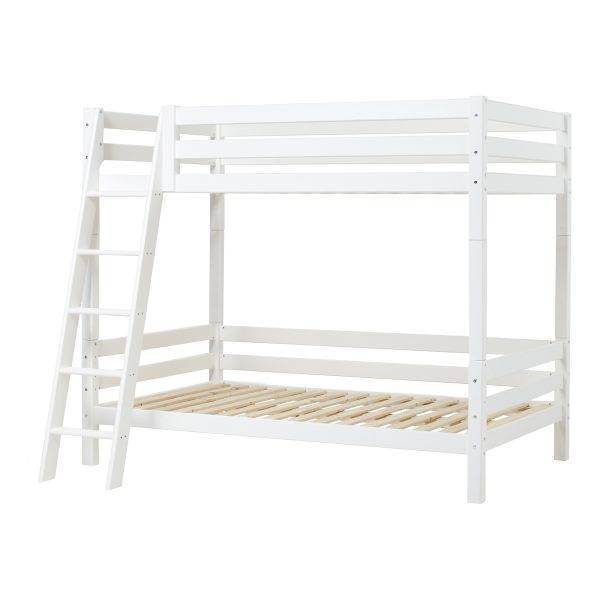 Hoppekids ECO Luxury hoog stapelbed 120x200 cm met rugleuning op het onderste bed en schuine ladder, Wit