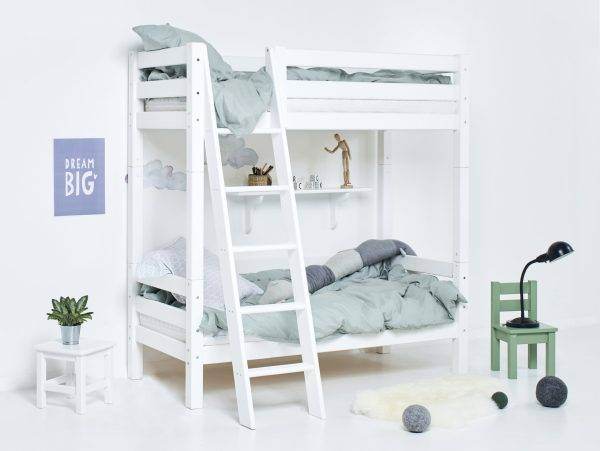 Hoppekids ECO Luxury hoog stapelbed 70x160 cm met rugleuning op het onderste bed en schuine ladder, Wit - Afbeelding 3