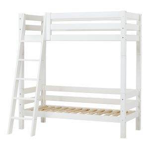 Hoppekids ECO Luxury hoog stapelbed 70x160 cm met rugleuning op het onderste bed en schuine ladder, Wit