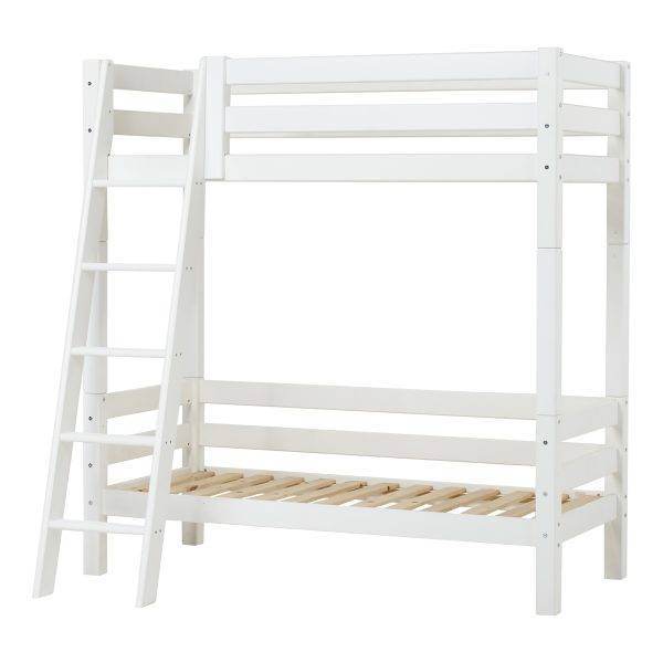 Hoppekids ECO Luxury hoog stapelbed 70x160 cm met rugleuning op het onderste bed en schuine ladder, Wit