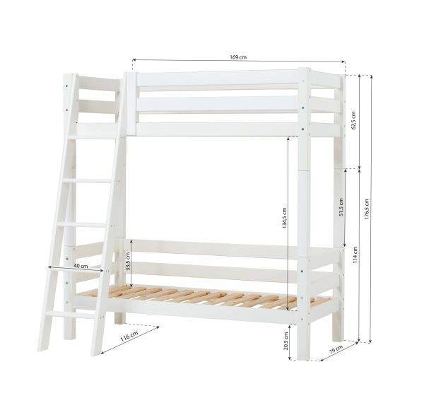 Hoppekids ECO Luxury hoog stapelbed 70x160 cm met rugleuning op het onderste bed en schuine ladder, Wit - Afbeelding 4