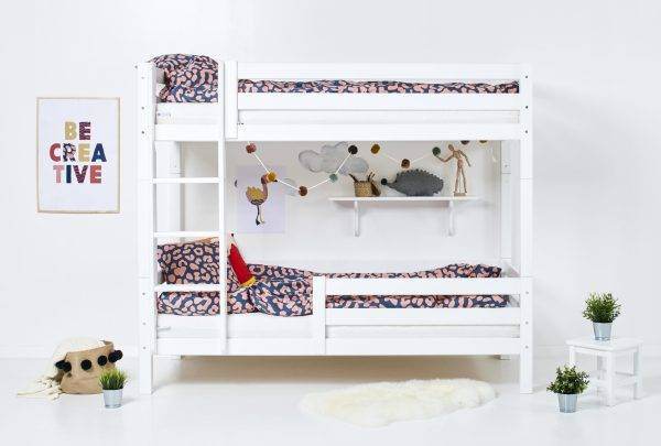 Hoppekids ECO Luxury hoog stapelbed 90x200 cm met rugleuning & bedhekje op het onderste bed, Wit - Afbeelding 2