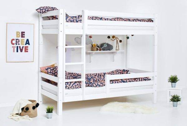 Hoppekids ECO Luxury hoog stapelbed 90x200 cm met rugleuning & bedhekje op het onderste bed, Wit - Afbeelding 3