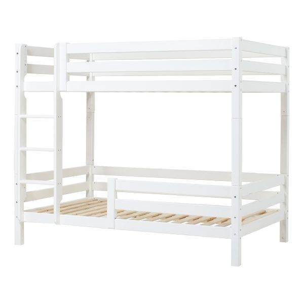 Hoppekids ECO Luxury hoog stapelbed 120x200 cm met rugleuning & bedhekje op het onderste bed, Wit