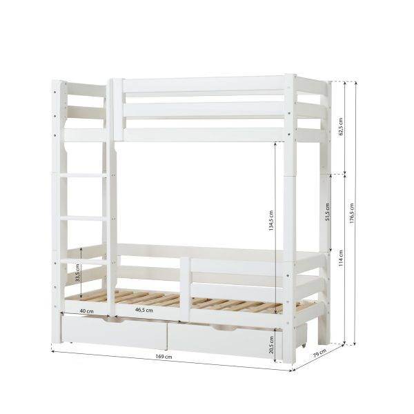 Hoppekids ECO Luxury hoog stapelbed 70x160 cm met rugleuning & bedhekje op het onderste bed, Wit - Afbeelding 4