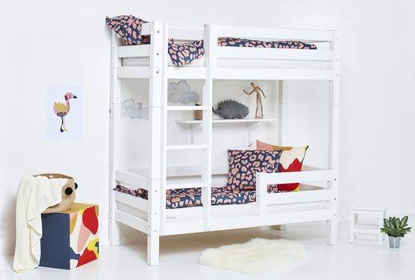 Hoppekids ECO Luxury hoog stapelbed 70x160 cm met rugleuning & bedhekje op het onderste bed, Wit - Afbeelding 2
