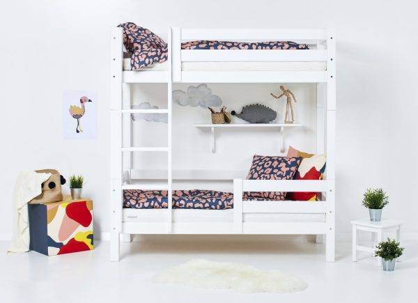 Hoppekids ECO Luxury hoog stapelbed 70x160 cm met rugleuning & bedhekje op het onderste bed, Wit - Afbeelding 3