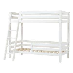 Hoppekids ECO Luxury hoog stapelbed 90x200 cm met rugleuning, bedhekje op het onderste bed en schuine ladder, Wit
