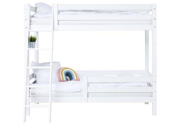 Hoppekids ECO Luxury hoog stapelbed met flexibele lattenbodem, schuine ladder, rugleuning en 1/2 bedhekje 90x200 cm, Wit - Afbeelding 5