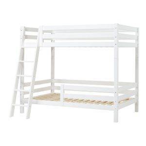 Hoppekids ECO Luxury hoog stapelbed 120x200 cm met rugleuning, bedhekje op het onderste bed en schuine ladder, Wit