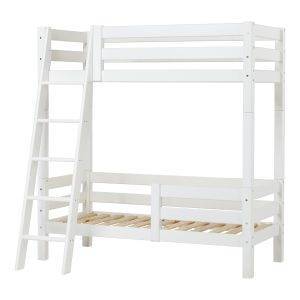 Hoppekids ECO Luxury hoog stapelbed 70x160 cm met rugleuning, bedhekje op het onderste bed en schuine ladder, Wit