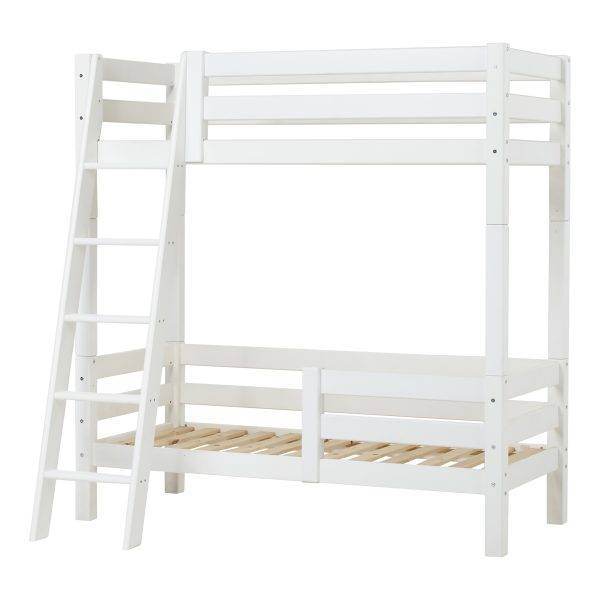 Hoppekids ECO Luxury hoog stapelbed 70x160 cm met rugleuning, bedhekje op het onderste bed en schuine ladder, Wit