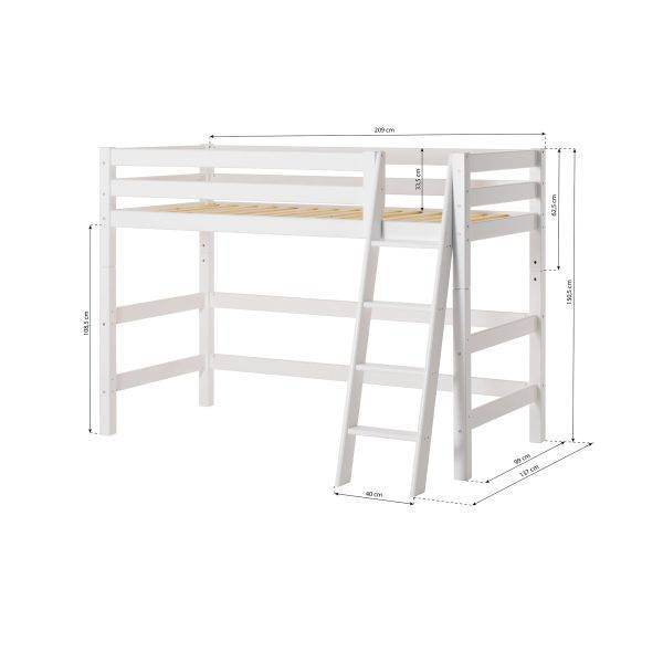 Hoppekids ECO Luxury middenhoog bed 90x200 cm met schuine ladder, Wit - Afbeelding 6