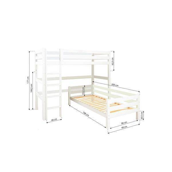 Hoppekids ECO Luxury stapelbed Angle 90x200 cm, Flexibele lattenbodem, Wit - Afbeelding 2