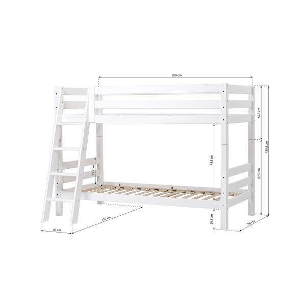 Hoppekids ECO Luxury stapelbed 90x200 cm met schuine ladder, Flexibel lattenbodem, Wit - Afbeelding 4