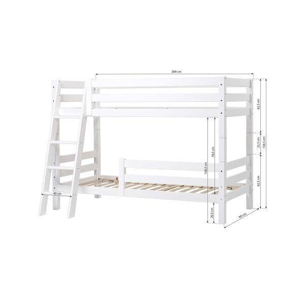 Hoppekids ECO Luxury stapelbed 90x200 cm met twee bedhekjes en schuine ladder, Flexibel lattenbodem, Wit - Afbeelding 5