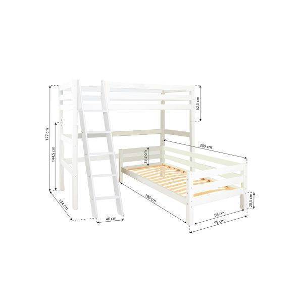 Hoppekids ECO Luxury stapelbed Angle 90x200 cm met schuine ladder, Flexibel lattenbodem, Wit - Afbeelding 2