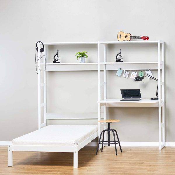 Hoppekids STOREY boekenplank met 2 secties, 4 planken, bed 90x200 cm en bureau 100 cm, Wit - Afbeelding 2