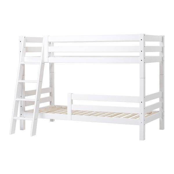 Hoppekids ECO Luxury stapelbed 90x200 cm met twee bedhekjes en schuine ladder, Flexibel lattenbodem, Wit