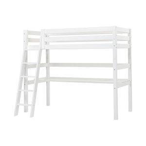 Hoppekids ECO Luxury hoogslaper 90x200 cm met bureau en schuine ladder, Flexibel lattenbodem, Wit