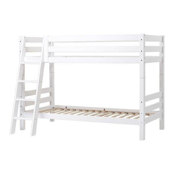 Hoppekids ECO Luxury stapelbed 90x200 cm met schuine ladder, Flexibel lattenbodem, Wit